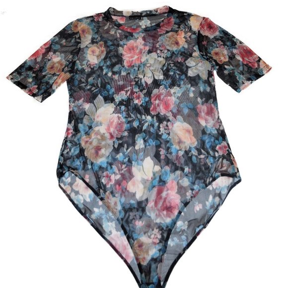 Bodysuit 2X NEW Plus Size Sheer Mesh onepiece top Short sleeve blouse shirt - Picture 1 of 6